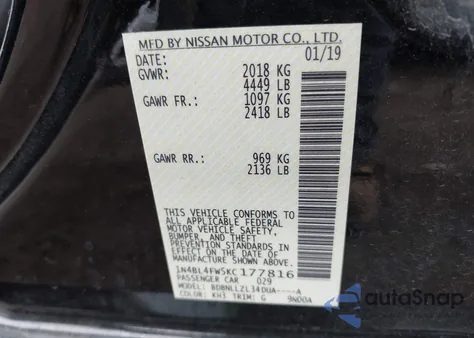 2019 Nissan Altima 2.5 Platinum z USA, uszkodzony, nr VIN 1N4BL4FW5KC177816